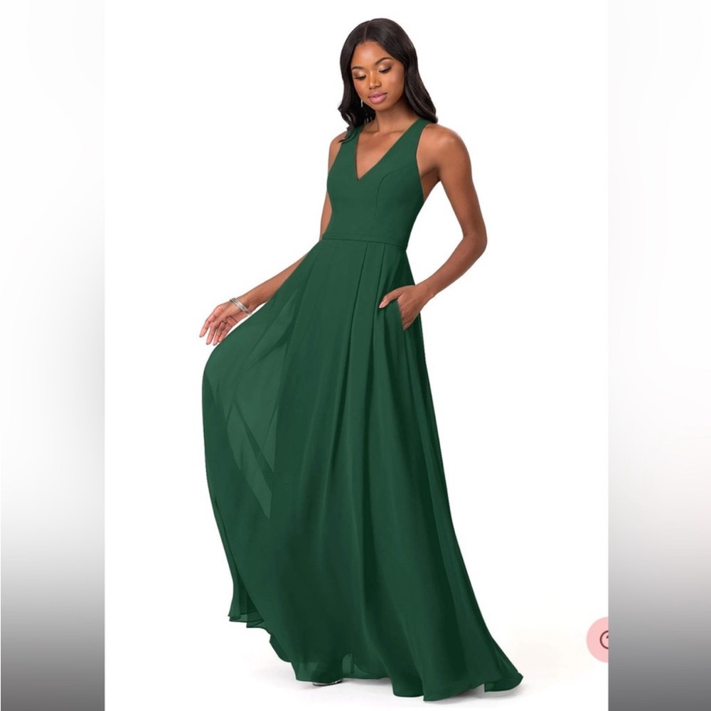 FLASH SALE Azazie DARK GREEN CHIFFON ‘Mimi’ bridesmaid dress